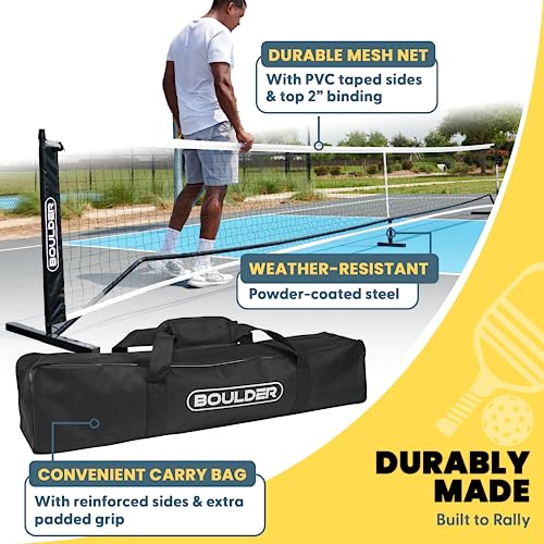 Image of Boulder Portable Badminton Pickleball Net - Foldable /Extendable Poles for Multiple Sports Heights (UP to 5 ft) - Ideal for Tennis, Pickleball, Soccer Tennis - Easy Setup
