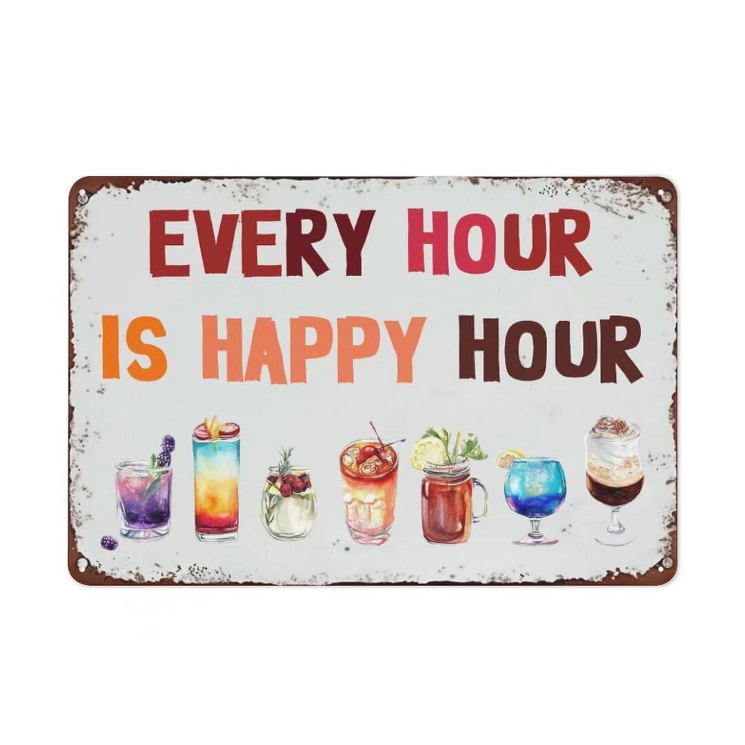 Kwqdozf As Pic Funny Vintage Cottage Party Aluminum Tin Sign Every Houris Happy Hour For H