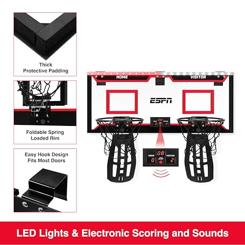 ESPN-Mini-Basketball-Hoop-Over-The-Door-Basketball-Hoop-with-2-Foldable-Breakaway-Rims-and-Ball-Return-for-Two-Player-Games-Includes-4-Mini-Basketballs-and-Pump ESPN Mini Basketball Hoop Over The Door Basketball Hoop with 2 Foldable Breakaway Rims and Ball Return for Two Player Games Includes 4 Mini Basketballs and Pump
