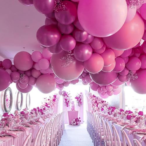 Image of PartyWoo Hot Pink Balloons 140pcs Different Sizes of 18 12 10 5 Inch Magenta Fuchsia Dark Pink Balloon Arch Kit Garland for Bridal Baby Shower Birthday Butterfly Princess Party Decorations Pink-Y39