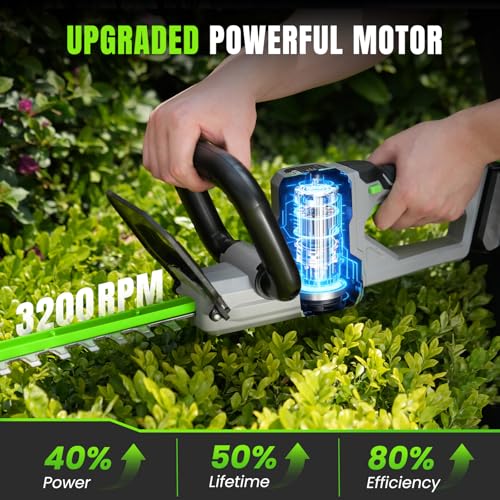 Hedge Trimmer Cordless 22" - 21V Powerful Electric Hedge Trimmer with 2 x 2.0Ah Batteries and Fast Charger, Easy to Use, 3200RPM Lightweight Battery Powered Bush Trimmers for Garden, Yard Care, GT860 - Image 6
