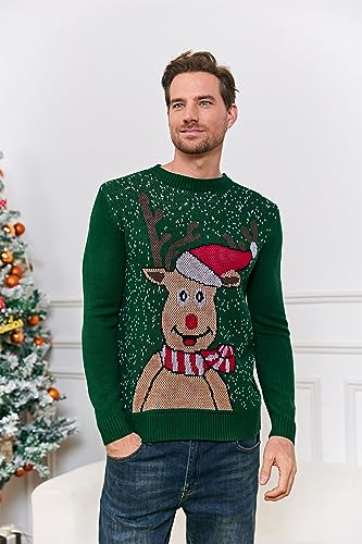 Karlywindow Mens Ugly Christmas Sweater Holiday Reindeer Snowflake Santa Soft Pullover Long Sleeve Knitted Sweaters2