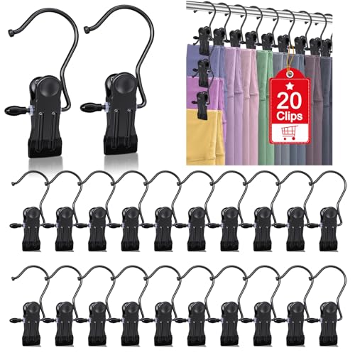 20 Pcs Boot Hangers Clips for Closet, Heavy Duty Legging Organizer for Closet Hanging Pants Hangers with Clips Clothes Pins Hanger Clips Laundry Hooks Bra Towel Socks Hats Tall Boots Home Travel Black