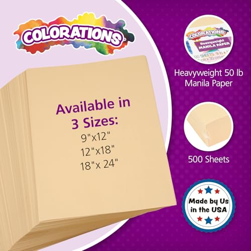 Colorations Manila Paper, 12 x 18 inches, Heavyweight, 500 Sheets, Drawing Paper