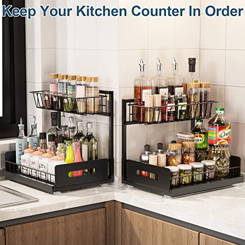 Under Sink Organizer And Storage, Alyfc Pull Out Bathroom Organizer - 2 Tier Metal Basket Shelf Storage, Under Sink Storage For Kitchen Bathroom, Black Multi-Purpose Cabinet Organizer, Gift For Family #TOP6
