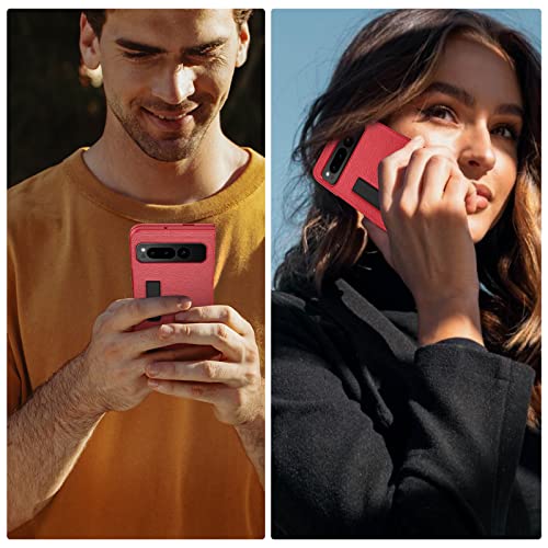Maxdara For Google Pixel Fold Case With Built-In Kickstand And Screen Protector Pu Leather Shockproof Phone Case For Google Pixel Fold(Red) #TOP4