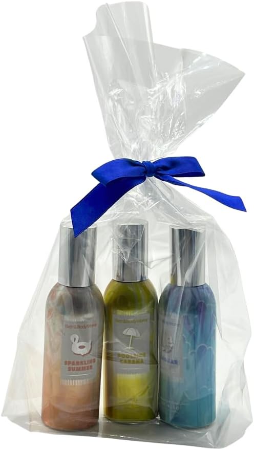 Bath & Body Works POOLSIDE CABANA, SPARKLING SUMMER, and SANDBAR Concentrated Room Spray 3-piece bundle with a Blue Bow for Holiday & Gifts - 1.5 oz each - 2025 Summer LIMITED edition