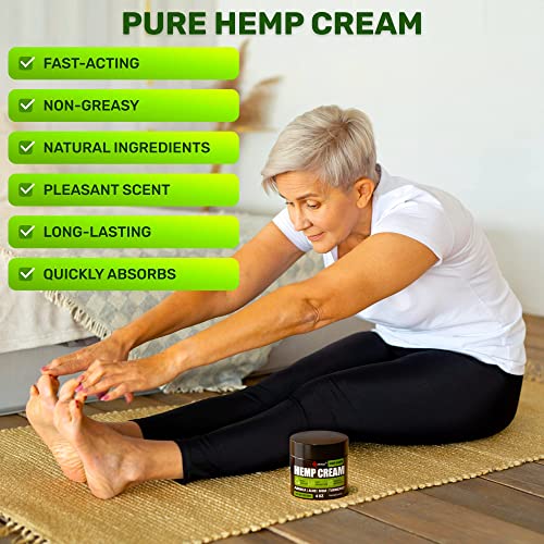 Natural Hemp Cream For Muscles, Joints, Back, Knees, Neck, Fingers, Elbows - High Strength Hemp Oil Extract With Arnica, Emu Oil, Turmeric - Made In Usa #TOP3