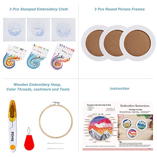 image for Pllieay 3 Sets Cashmere Embroidery for Beginners Include Landscape Pat