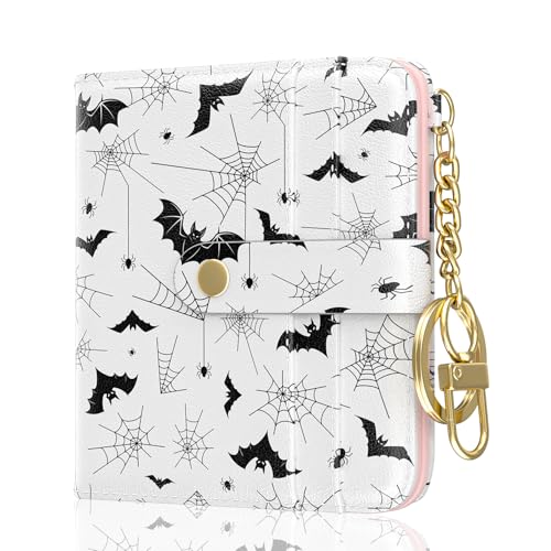 Aiawoxc Womens Wallet, RFID Small Wallets for Women, Slim Compact Credit Card Holder, Cute Leather Bifold Ladies Purse with Zipper Coin Pocket and ID Window, Gothic Bats