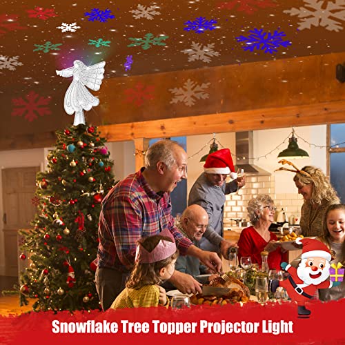 Christmas Tree Topper, Orenic Angel Christmas Tree Topper Lighted With Led Rotating Colorful Snowflake Projector, Hollow Angel Tree Topper For Xmas/Christmas Tree Decoration, Silver #TOP3