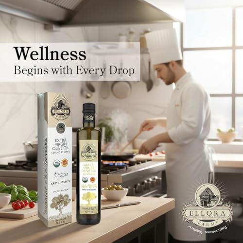 Ellora Farms, Organic Greek Extra Virgin Olive Oil, Single Estate PDO Messara, High Polyphenol, Traceable, Kosher, Glass Bottle in gift box, 17 FL oz - Thumbnail 6