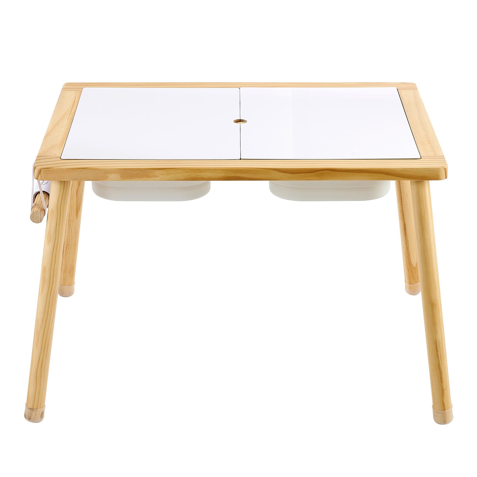 VEVOR Tavolo Sensoriale per Bambini, Banco Multifunzioni in Legno con 2 Sgabelli, Piano a Doppio Lato, Contenitori Portaoggetti e Piedini Antiscivolo, per Giochi con Sabbia e Acqua Disegno Studio