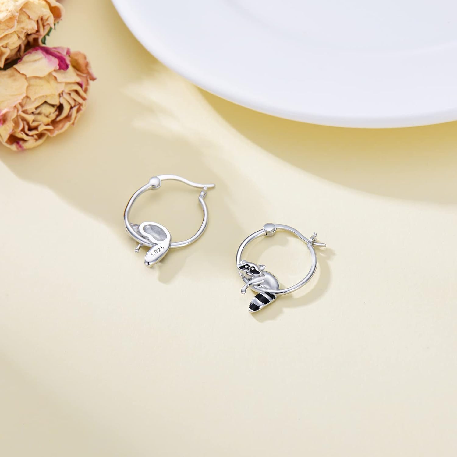 Mothers Day Gifts Raccoon/Koala/Sloth/Bear/Hippo/Dinosaur/Hedgehog/Pig/Bunny/Fox/Wolf Hoop Earrings for Women Girls 925 Sterling Silver Animal Huggie Hoop Earrings Jewelry - Image 3