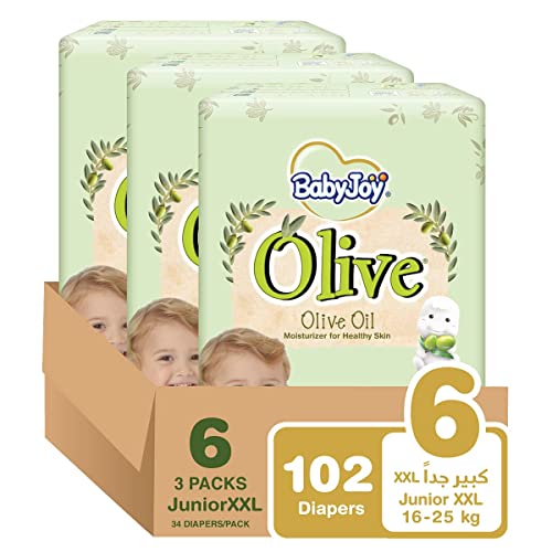 BabyJoy Olive Tape Diaper, Size 6, Junior XXL, 16-25 Kg, Mega Box, 102 Diapers