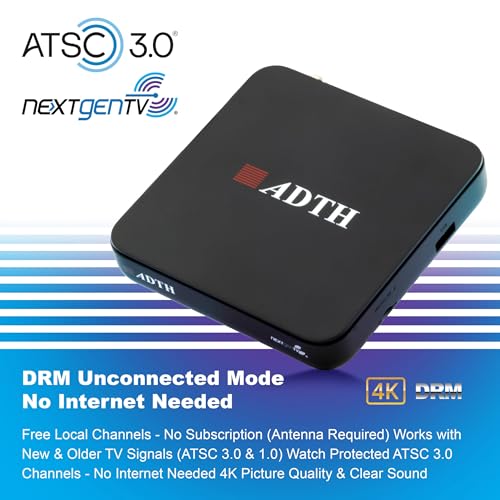 Image of ADTH NextGen TV Box Gen 2 ATSC 3.0 & ATSC 1.0 Digital Converter Box | 64GB Built-in Storage | Over-the-Air TV Tuner & Receiver | 4K HDR | Wi-Fi & Bluetooth | Built-in DVR Recording