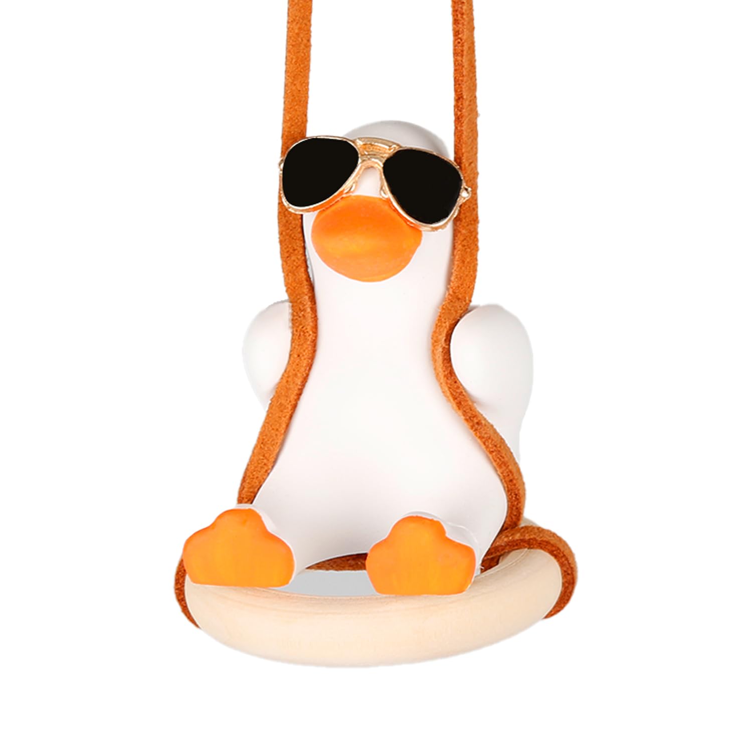 Bojueshaw Orange Swinging Duck Car Pendant,Cute Resin Duck Ornament For Rearview Mirror With Adjustable Rope,Fun Car Accessories & Home Decor