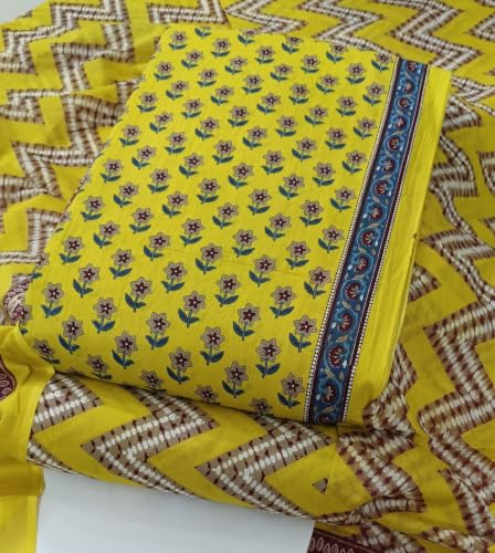 Image of DRAVINAM Trends Women's Premium Cambric Cotton Jaipuri Printed Unstitched Salwar Suit Dress Material with Mulmul Cotton Dupatta