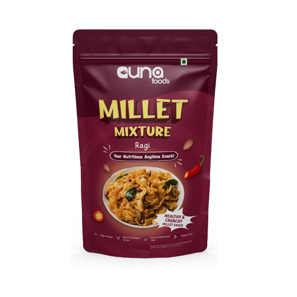 Guna Foods Millet Mixture – Ragi Chivda 150 gm | Crunchy & Healthy Snack | Rich in Calcium & Fiber | Oil-Lite, Wholesome & Guilt-Free | Perfect Tea-Time, Travel & On-the-Go Snack |
