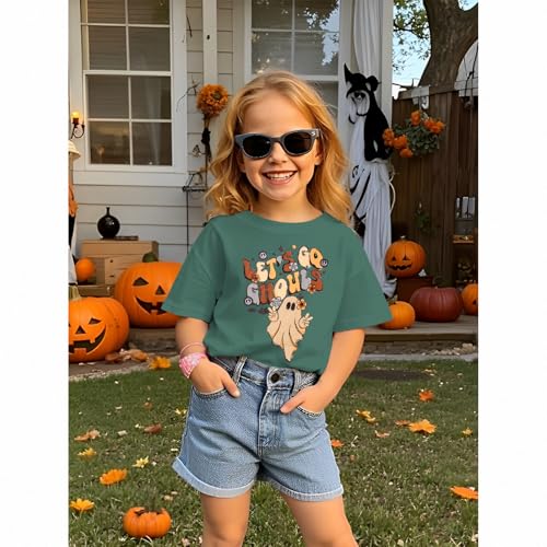 Girls Halloween T-Shirt Lets Go Ghouls Ghost Shirts Spooky Season Kids Graphic Tee Short Sleeve Tops 5-10 Years2