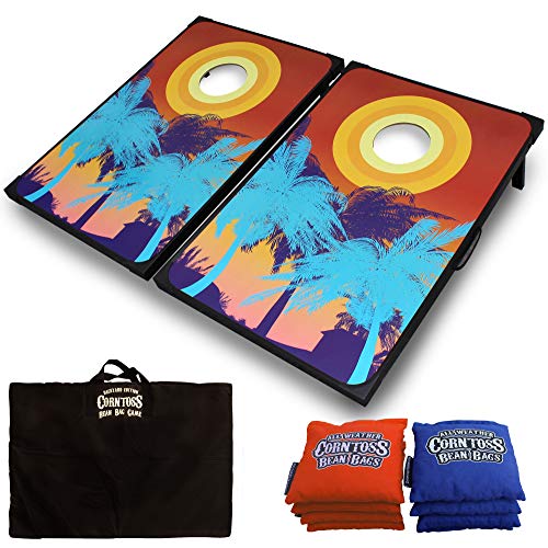 Driveway Games Tropical Beach Cornhole Set. Tailgate Corn Toss Boards & Bean Bags, Red Blue #TOP21