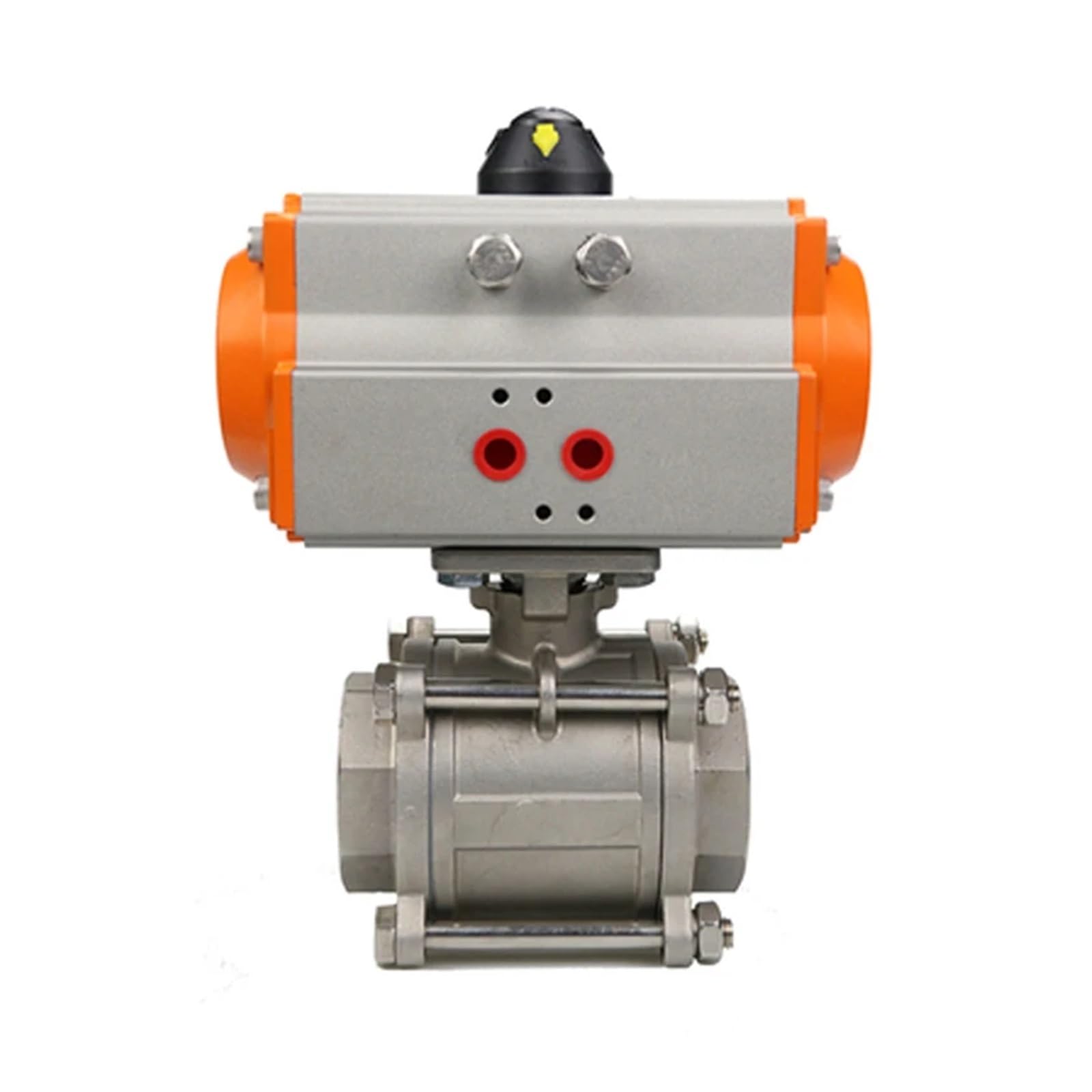DN100 Three Piece Pneumatic Ball Valve Stainless Steel 304 Double Acting Cylinder
