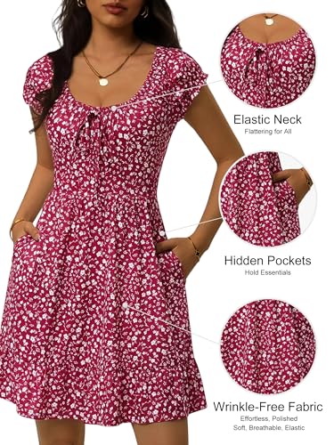 Image of HUHOT Teen Petite Women Floral Short Summer Mini Dresses with Pockets Cute Milkmaid Sundress 2026