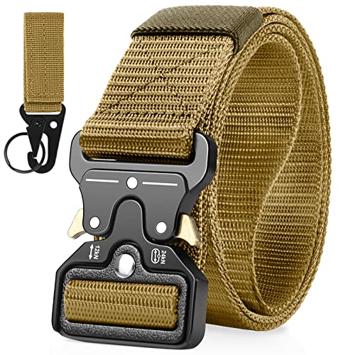 Bestkee Taktischer Gürtel für Herren 3,81 cm / 1,5 Zoll Strapazierfähiger Gürtel im Militärstil Strapazierfähiger Polyestergürtel Schnellverschluss Metallschnalle Geschenk mit Haken - Größe: 125 Cover