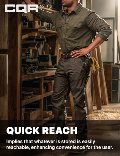 Image of CQR Men's Quick Dry Work Pants, Water Resistant Outdoor Tactical Pants, Lightweight Stretch Cargo Hiking Pants
