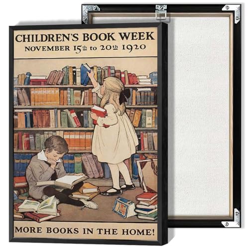 Vintage Children'S Boys Girls More Books Canvas Wall Art Colorful