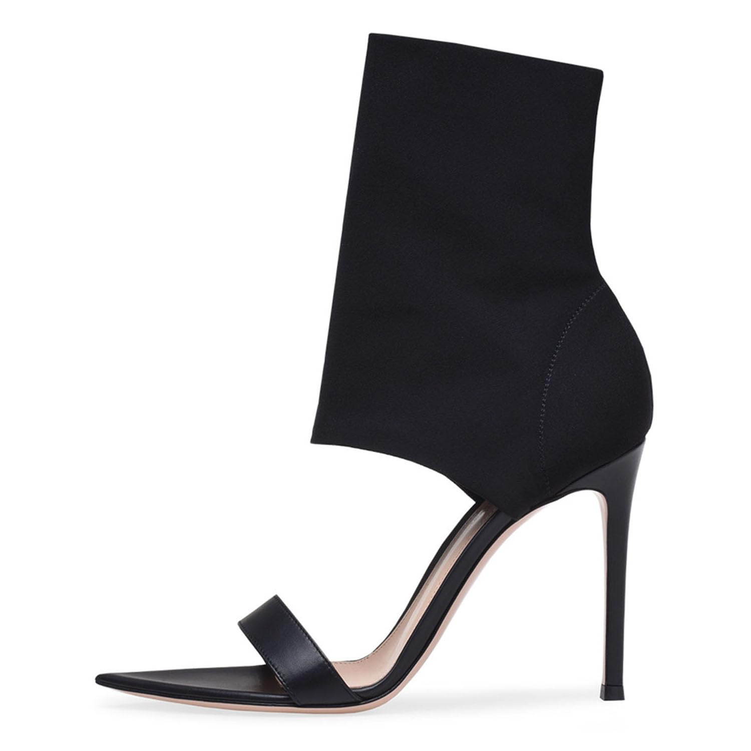 Stivaletto alla Caviglia con Punta Aperta da Donna Tacco a Spillo Tacco Alto in Pelle Scamosciata Elastica Sandali a Punta Sandali Alti da Night Club,Nero,40