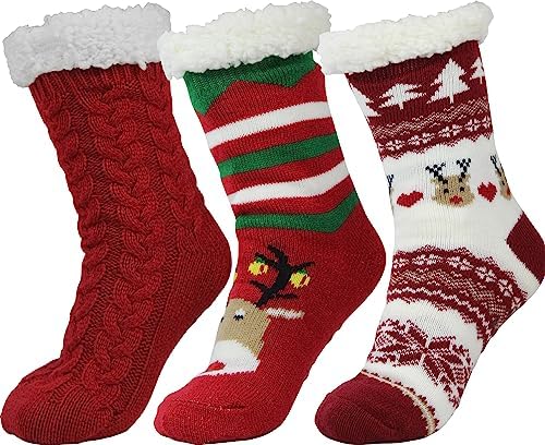 BenSorts Women Winter Thick Slipper Socks with Grippers Non Slip Warm Fuzzy Socks Christmas Gifts