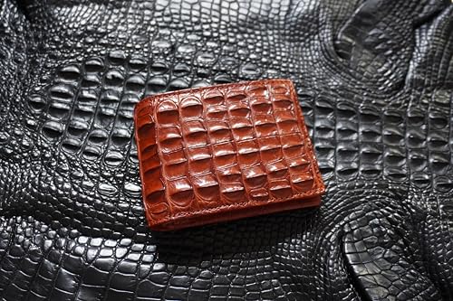 Double Side Mens Alligator Leather Skin Crocodile Bifold Handmade Wallet (Cognac-Mid Horn)4