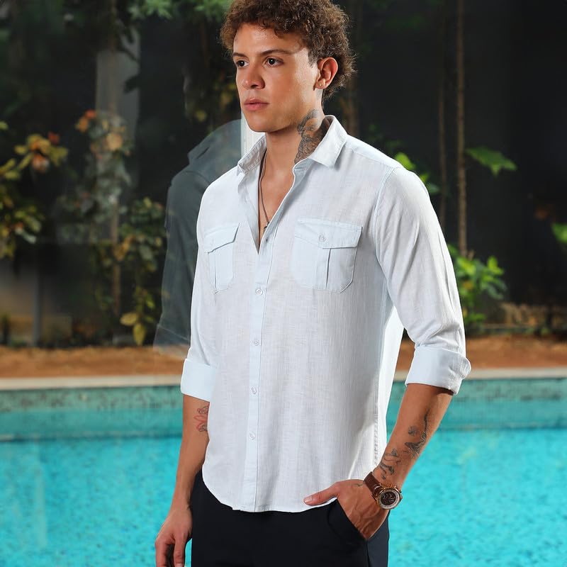 Image of CAHOOT Men's Solid Utility Shirt | Casual Wear | Spread Collar | Long Sleeve | Button Closure | Shirt Crafted with Comfort Fit for Everyday Wear