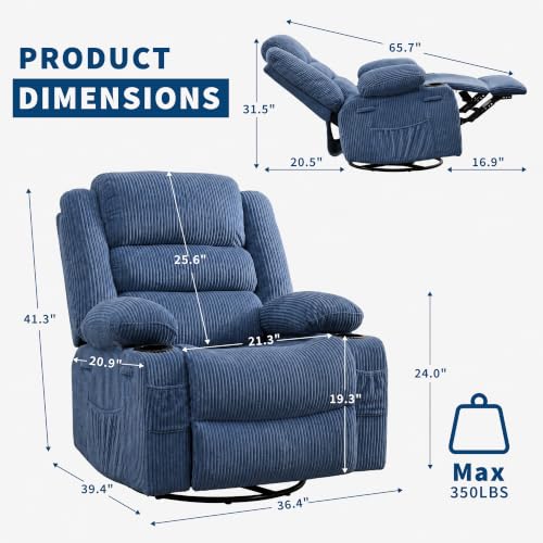 Image of Rocking Recliner Chair for Adults 360 Swivel Manual Recliner