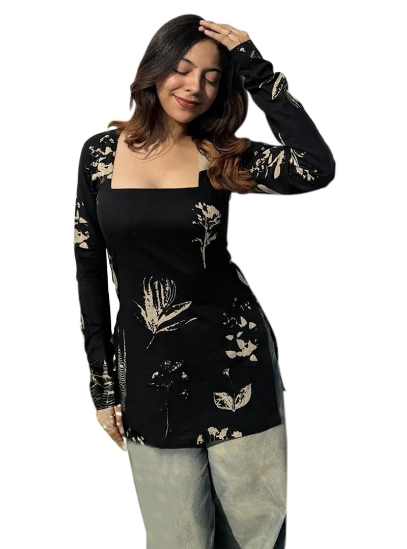 Short Kurti for Women Viscose Blend Printed | Kurta for Woman | 1 Piece Kurti Women | V Neck Full Sleeve Regular Fit Stylish Ethnic Top Casual Wear Clothing-image-46