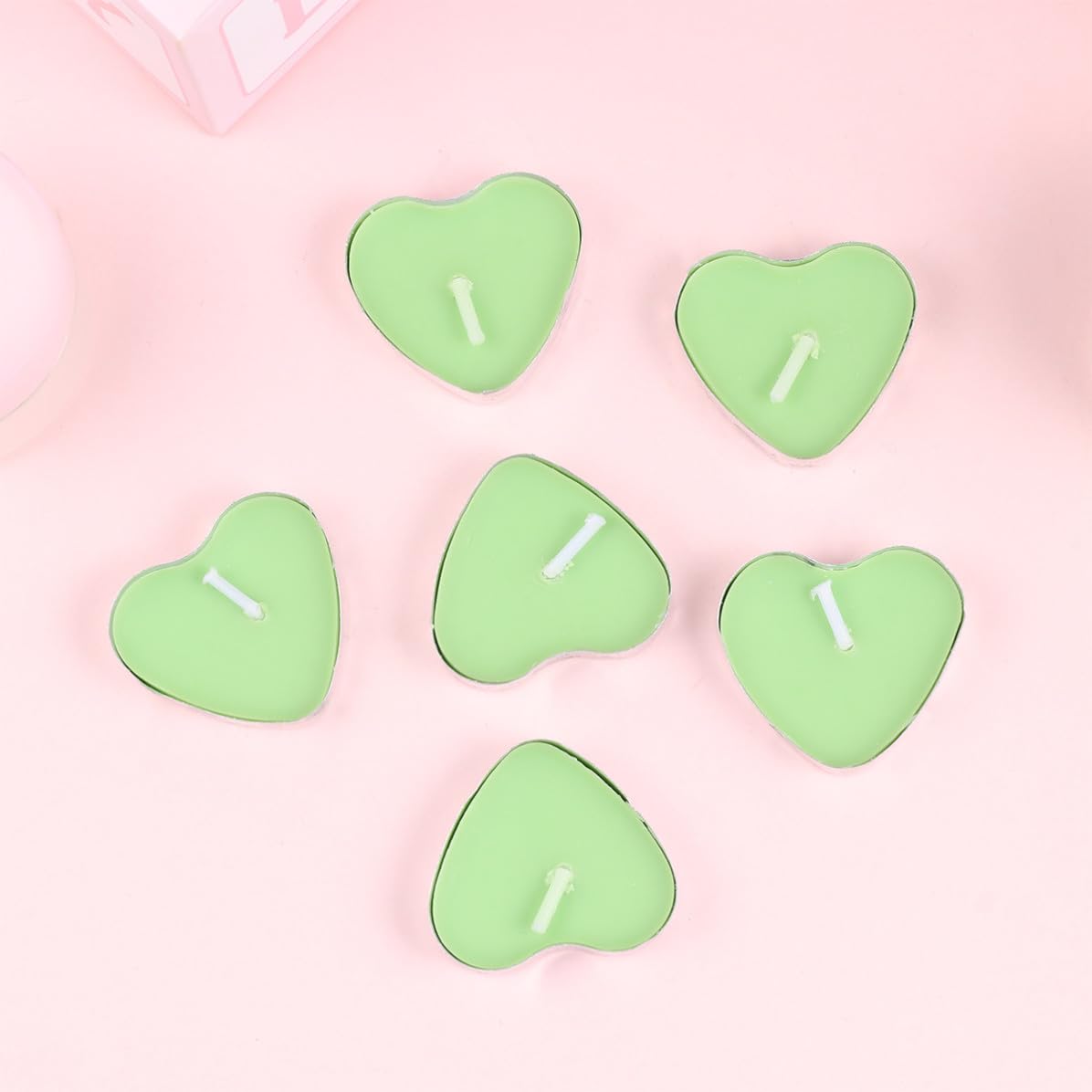 100 Velas de Corazón sin Humo para Decoración de Bodas y Eventos Románticos, Hechas de Parafina Verde, Ideales para Ambiente Interior