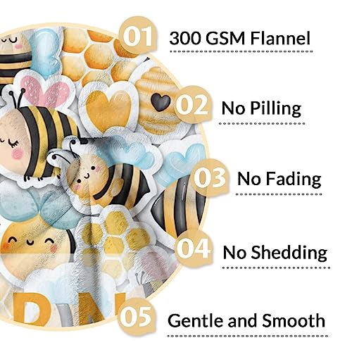 Personalized Bee Blanket Gifts, 60"x80" Cute Throw for Women Girls, Soft Cozy Warm Flannel Blanket for Sofa Bed