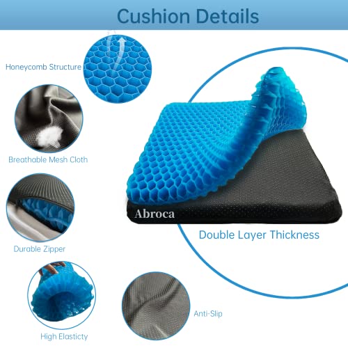 Seat Cushion, 20" Large Gel Seat Cushion for Long Sitting Pressure Relief– Back Sciatica Tailbone Pain Relief Pad, Car Seat Cushion Pad, Wheelchair Office Desk Chair Driver Seat Cushions Cooling Pads by Abroca - Image 3