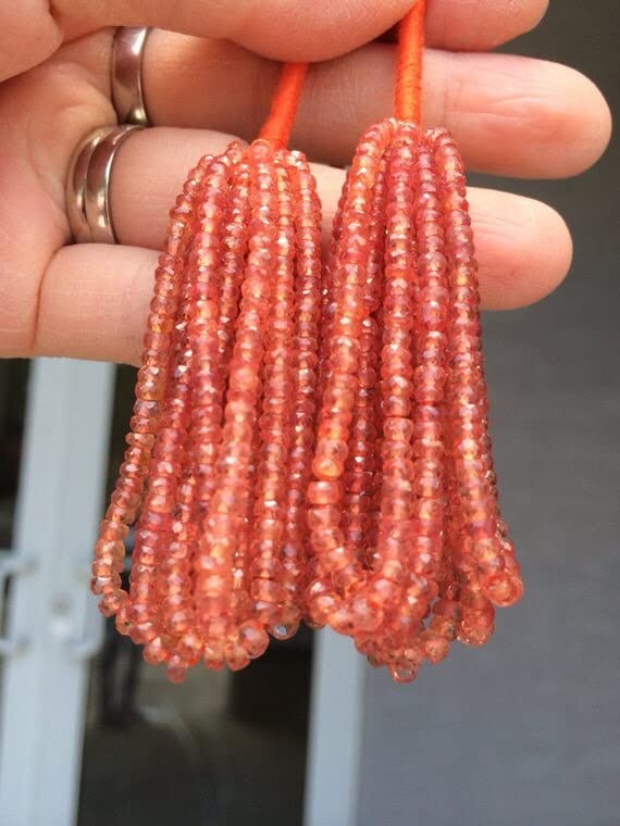 Saphir orange clair 2.5-3 mm LKBEADS en fil de 4 pouces pour création bijoux