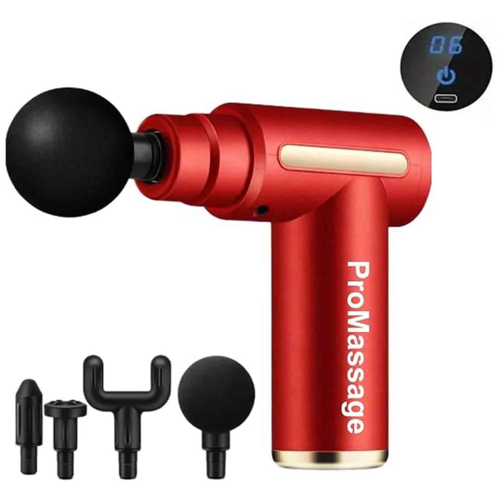 Pistolet De Massage des Tissus Profonds, Portable avec 4 Têtes De Massage, Écran Tactile LCD pour La Relaxation des Épaules, du Dos Et du Corps Red,13 * 13 * 5cm