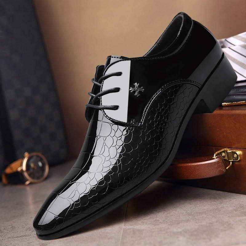Formal Shoes for Men Men's Oxford Shoes, Lace-up Patent Leather Dress Shoes, Pointed Toe Classic Derbies for Wedding, Prom, and Formal Occasions3