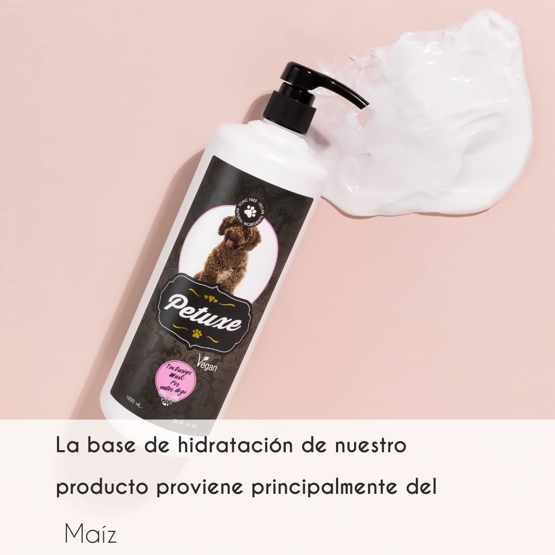 Petuxe Cosmetics Mascarilla Texturizadora para Perros de Agua. Hidrata y Nutre el Rizo Mejorando la Resistencia a la Humedad y el Encrespamiento para un Cepillado Suave. Vegano. 1 L