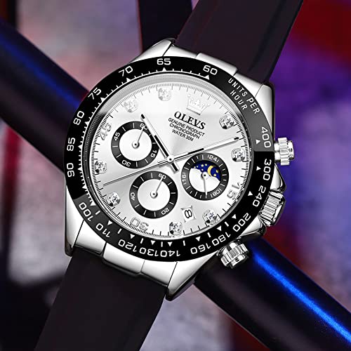 Image of OLEVS Men's Watches Chronograph Multifunction Sport Silicone Luxury Diamond Moon Phase Quartz Male Watch Waterproof Wrist Watch