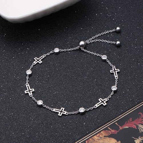 S925 Sterling Silver Cross Charm Bracelet for Women Christian Danity Religious Link Chain Jewelry Gifts2
