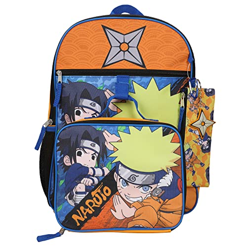 Bioworld Naruto Conjunto de mochila juvenil de 2 peças e 5 peças, Laranja, OSFA, Clássico