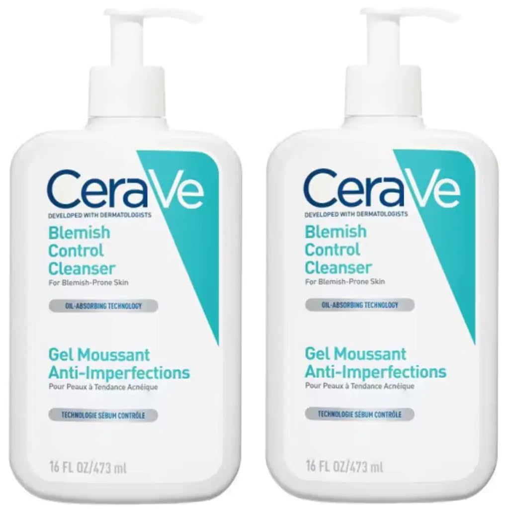 CeraVe Blemish Control Lot de 2 nettoyants pour le visage – 2 % d'acide salicylique et de niacinamide – Gel nettoyant quotidien anti-imperfections pour peaux grasses et sujettes aux imperfections 473
