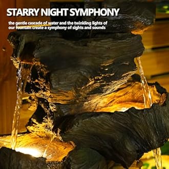 40.5" H Outdoor Garden Water Fountain 5 Tiers Large Cascading Rock Natural Waterfall Outdoor Fountain Resin Imitation Wood with LED Lights for Garden, Patio, Porch