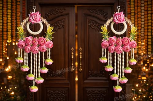 Image of Divyakosh Fabric Wall Hanging for Home Decoration Set of 2, Multicolor Flower Diwali Latkan, Diwali Decoration, Wall Hangings, Door Valance for Wedding, 22 Inch