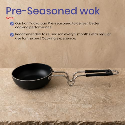 Image of DOZY Iron Tadka Pan | Black | Stainless Steel Handle | Fast Heating on Low Flame | Easy to Clean | Induction and Gas Compatible | Best for Regular use | Rust- resitant